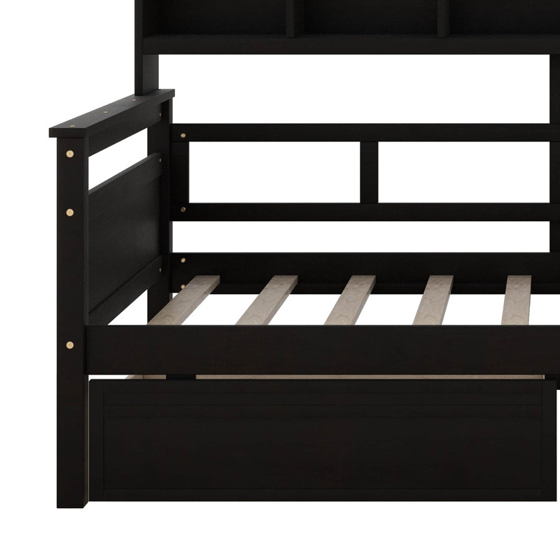 Pren Daybed with Bedside Shelves and Two Drawers, Espresso, Twin