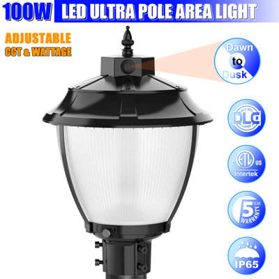 Projecteur DEL sur poteau ultra-résistant 100 W/80 W/60 W, température de couleur réglable 3000 K/4000 K/5000 K, 100-277 V CA, avec cellule photoélectrique, allumage automatique crépusculaire.
