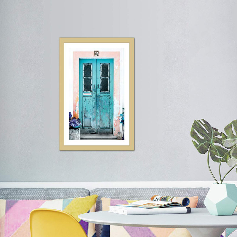 Vieille porte turquoise par Philippe Hugonnard - Reproduction d'art sur papier encadrée, Papier encadré doré