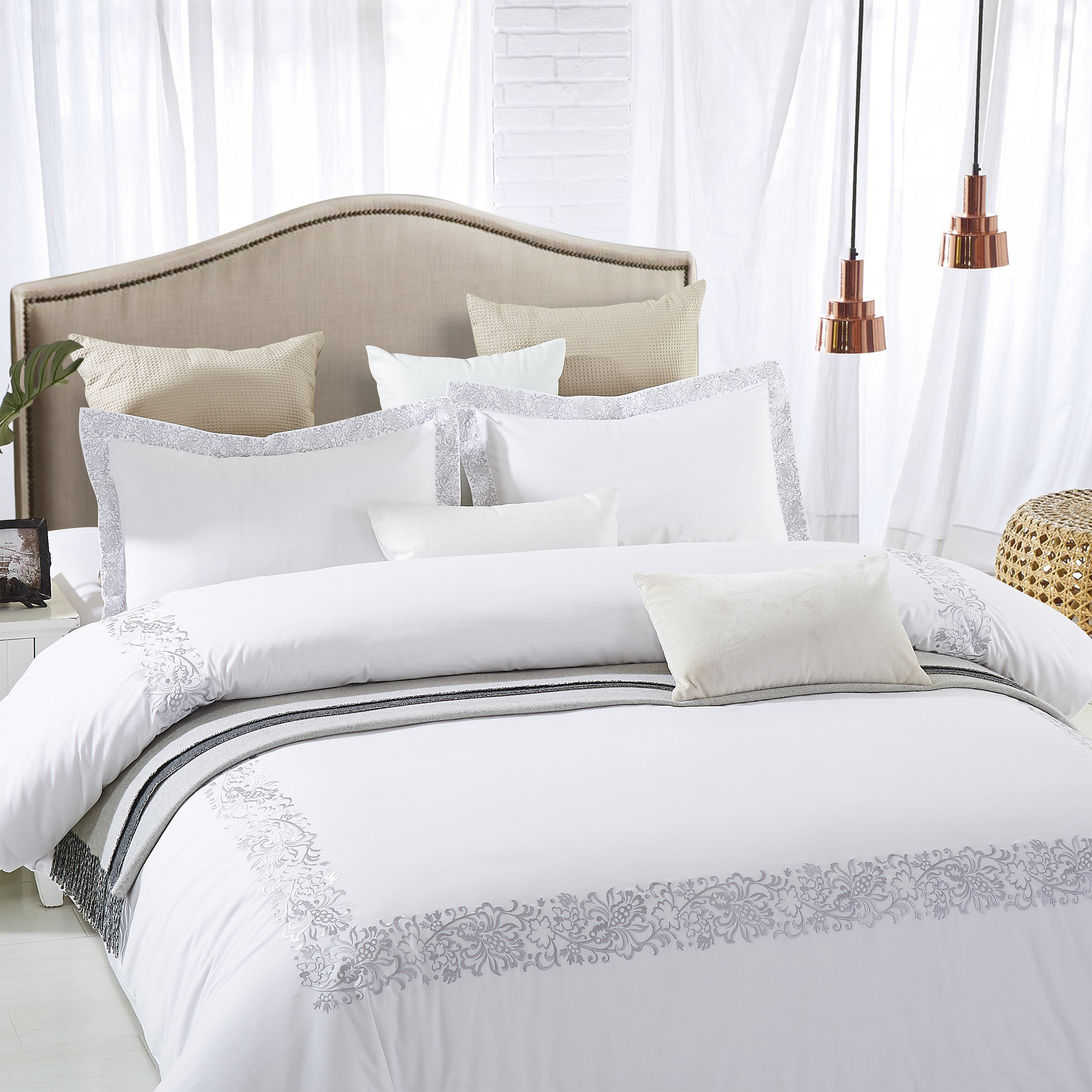 Moonlawn Cotton Gold Embroidered Deep Pocket Bed Sheet Set