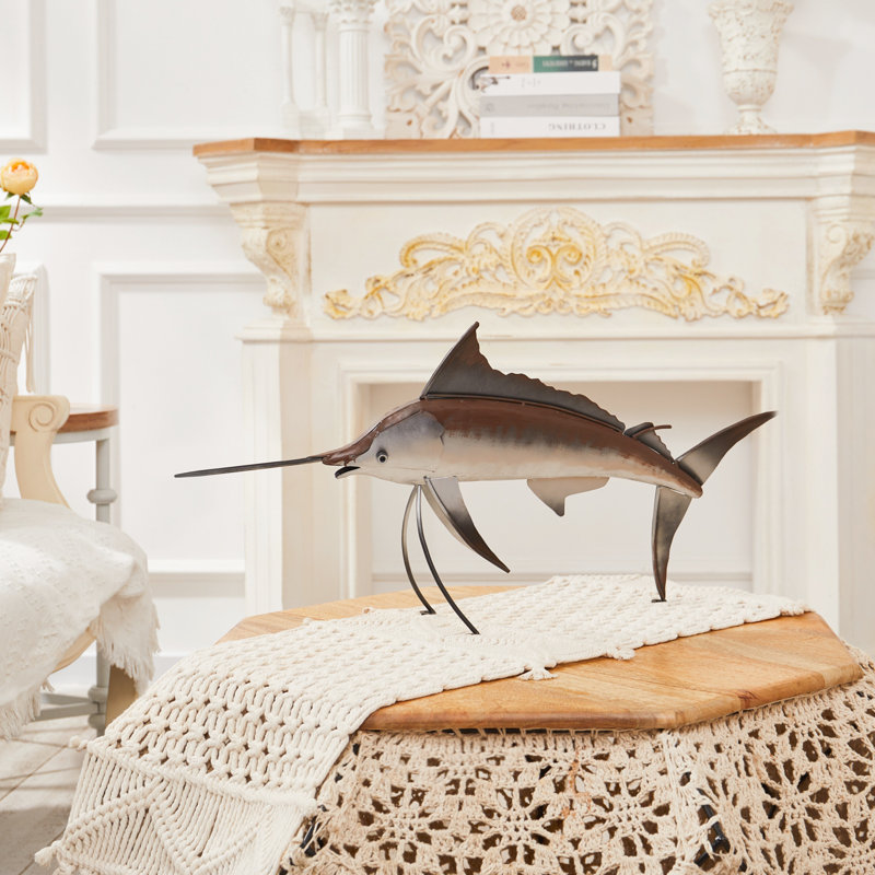 Décoration de voilier en métal faite à la main, statue de poisson de l'Ouest, océan, figurine d'espadon peinte à la main