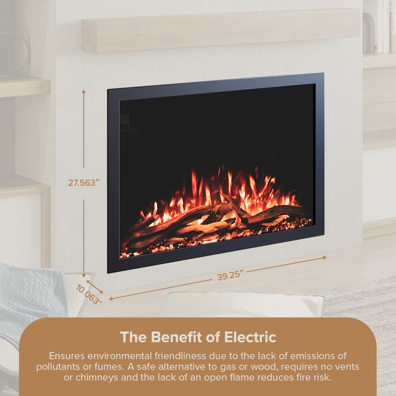 Highmark Traditional Electric Fireplace Insert Heater, WiFi, Google & Alexa Compatible, Logs & Crystals, 27.56" H x 38" W