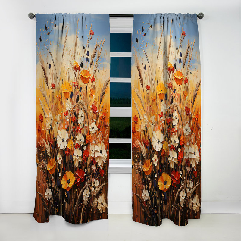 Rideau occultant à motif floral orange et jaune saisonnier Collage II, L 52 po x L 108 po