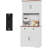 71" Tall Kitchen Pantry Cabinet with Charging Station, Farmhouse Hutch with Microwave Stand, Storage Cupboard with Drawer & Doors, White-129047060
