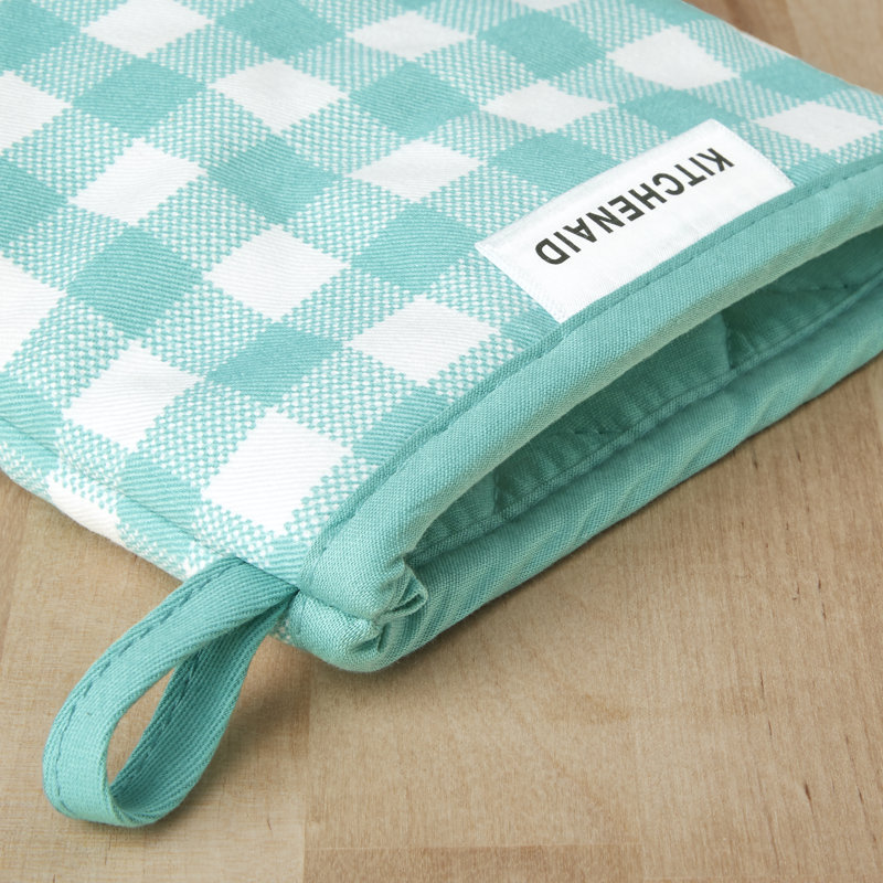 KitchenAid Gingham 2-Piece Oven Mitt, 5.5""W x 8""L, Onyx Black