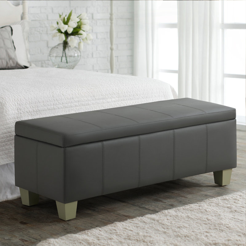 Banc de rangement rembourré en similicuir de 51 po de largeur, Gris foncé, H 16,5 po x l 51 po x P 17,3 po