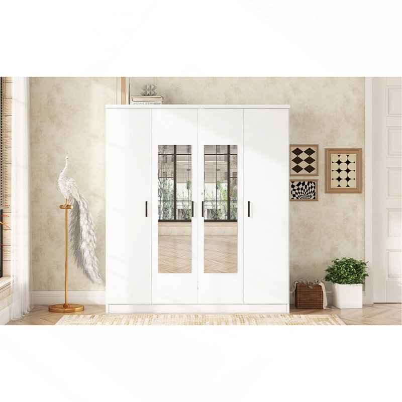 Armoire à miroir 4 portes avec tablettes, Blanc