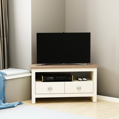 White Entertainment Center Tv Stand For Corner, With Drawers And Open Compartment, 50" Compatible Cabinet Storage, Up To Screen