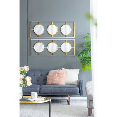 Miroir mural 3 pièces dans un cadre rectangulaire doré, décoration murale pour le salon de la chambre à coucher
