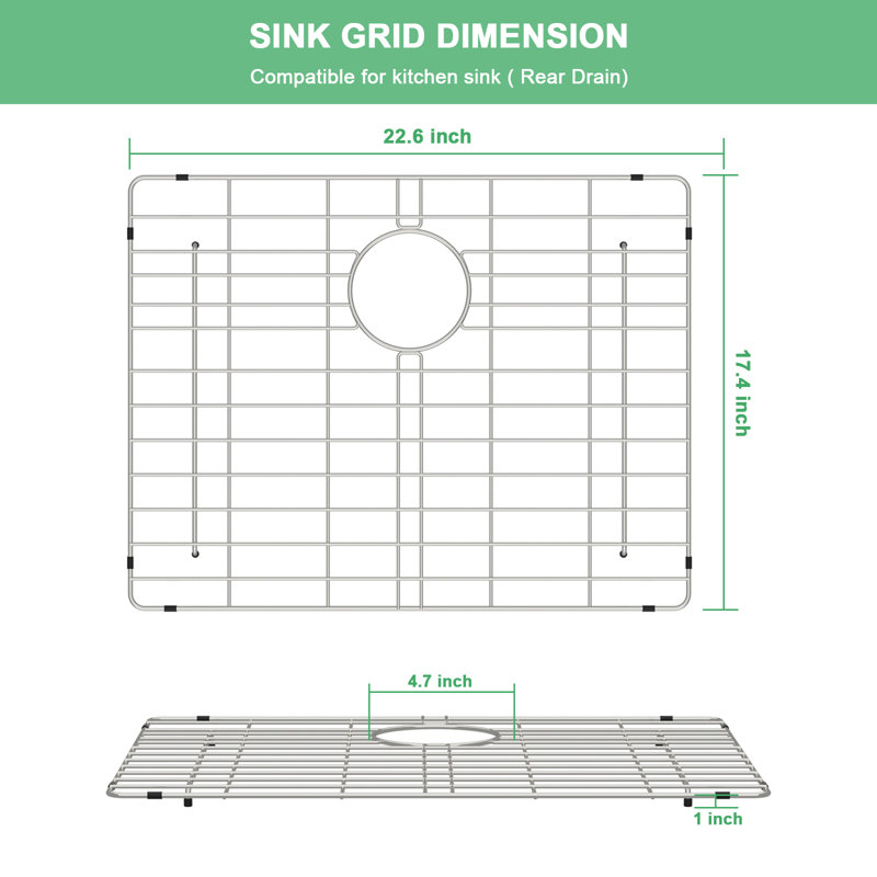 Grille d'évier de fond en acier inoxydable 22,6 "x 17,4" pour évier de cuisine