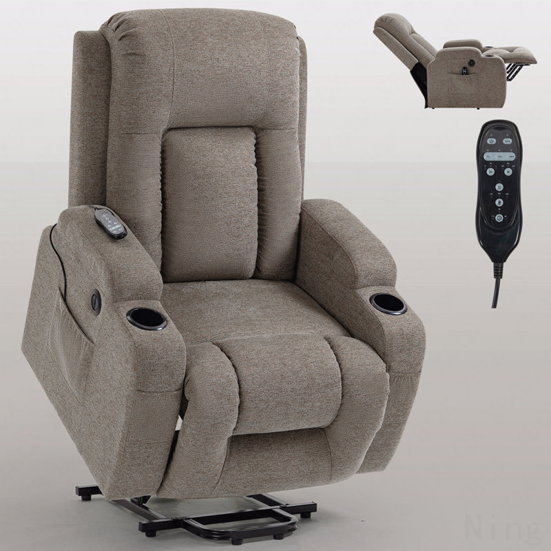 Fauteuil inclinable électrique à moteur unique - Massage 8 points, chauffage lombaire, USB, porte-gobelets, 350 lb, Brun