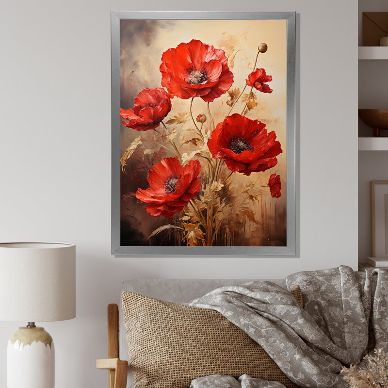 Poppies Scarlet Solitude I - Poppies, reproduction sur toile encadrée, Toile tendue, H 32 po x l 16 po x P 1 po