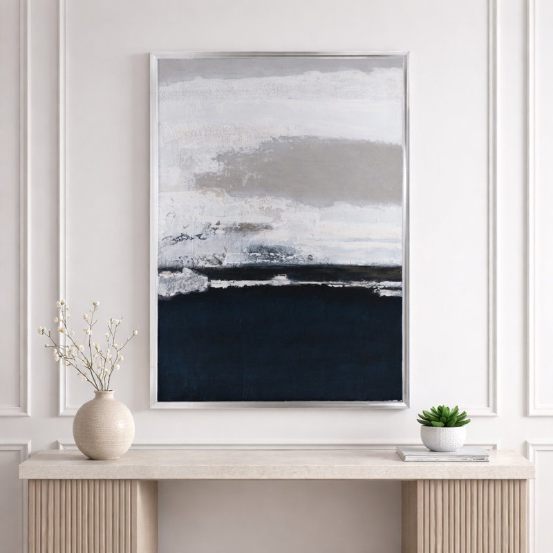 Abstract Rectangular Canvas Wall Art for Decor Home Decor - Modern Wood Framed Artwork Painting for Living Room - 60", Gray & Black