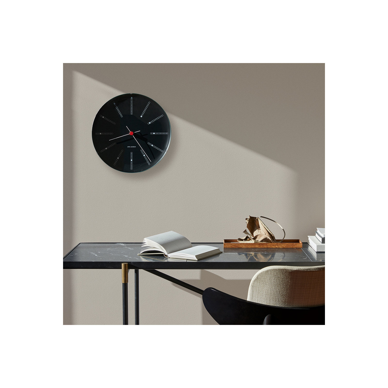 Bankers Metal Wall Clock, Medium, Black/White/Red