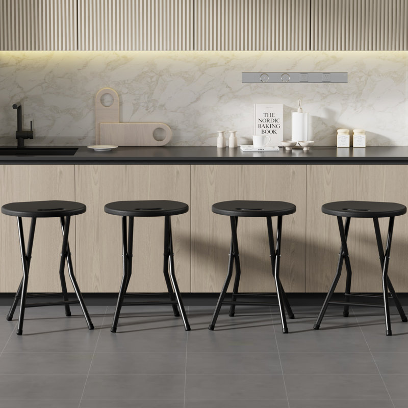 Ensemble de 4 tabourets pliants pour adultes portatifs, sans dossier 18,7 pouces, tabourets pliables et robustes avec poignée pour comptoir de cuisine