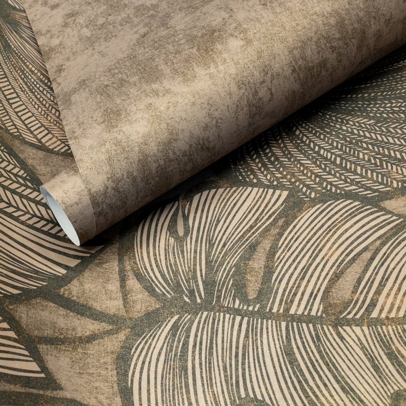Julie Feels Home Glitter/Shimmer Monstera Leaf and Plain Twinwall Design 4-panel Wall Mural, Black Walnut