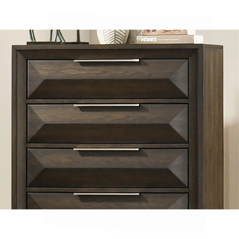 Mobilier de chambre à coucher style transitionnel 1 pièce avec pieds biseautés en métal et 5 tiroirs en queue d'aronde avec finition espresso