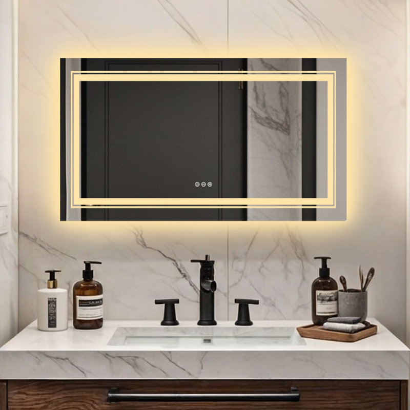 Ashawnti LED Illuminated Bathroom Mirror with Fog-Free Touch Sensor, 60cm H x 100cm W