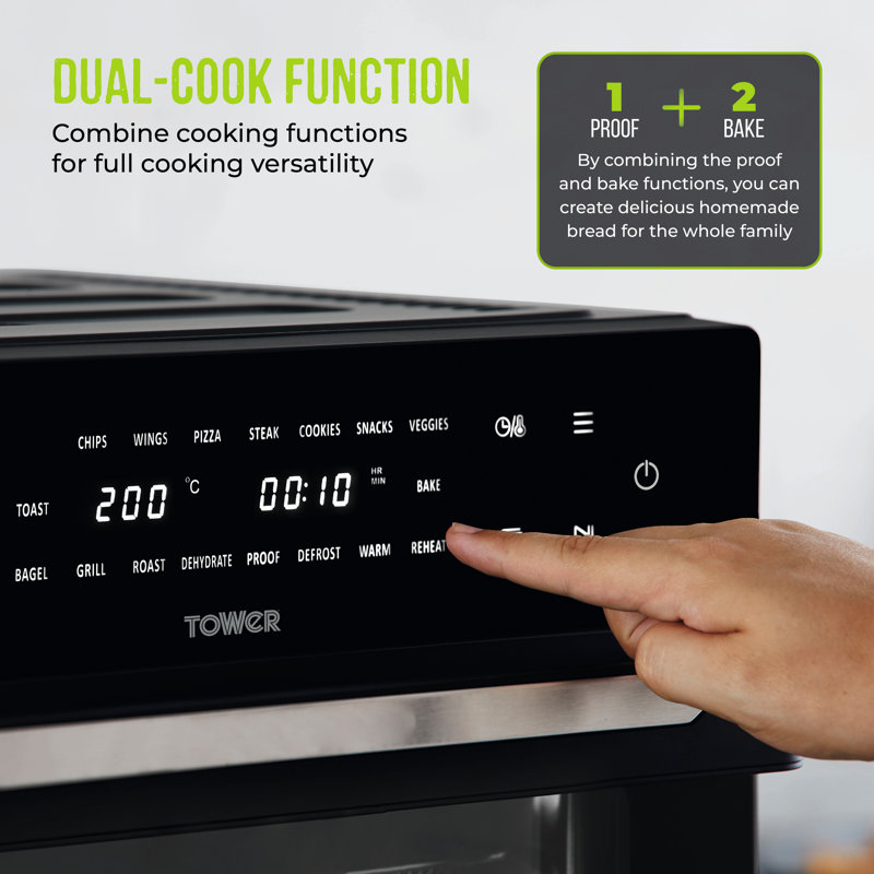 Tower T17122 Vortx Platinum Xpress Digital 30L Air Fryer Oven with Vizion Viewing Window, 18 Cooking Options, 2 Hour Timer, 1800W, Black