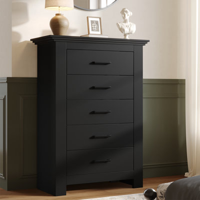 5 Drawer Dresser For Bedroom, Wood Chest Of Drawers With Metal Handles And Smooth Slides, 47" Tall Dressers For Closet, Vintage Design Storage Cabinet Drawer Organizer For Hallway, Entryway, Black