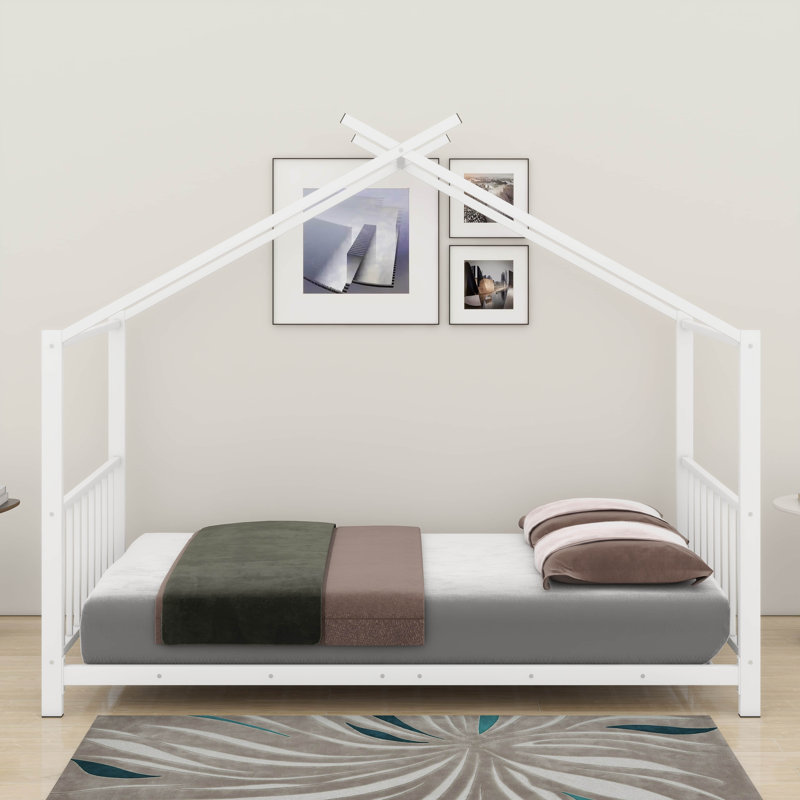 Lit plateforme simple en métal, Blanc