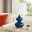 24" H Contemporary Lighting | Blue Glass & Ivory Cream Fabric Shade-107417427