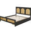 Grand lit plateforme avec 2 tiroirs et finition en bois noir et froid