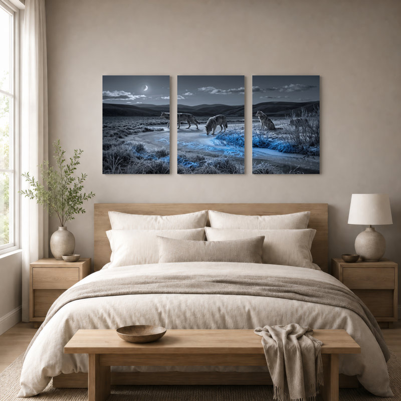Ensemble de 3 tableaux sur toile « Lune de loup » pour la décoration du salon et de la chambre., 2436