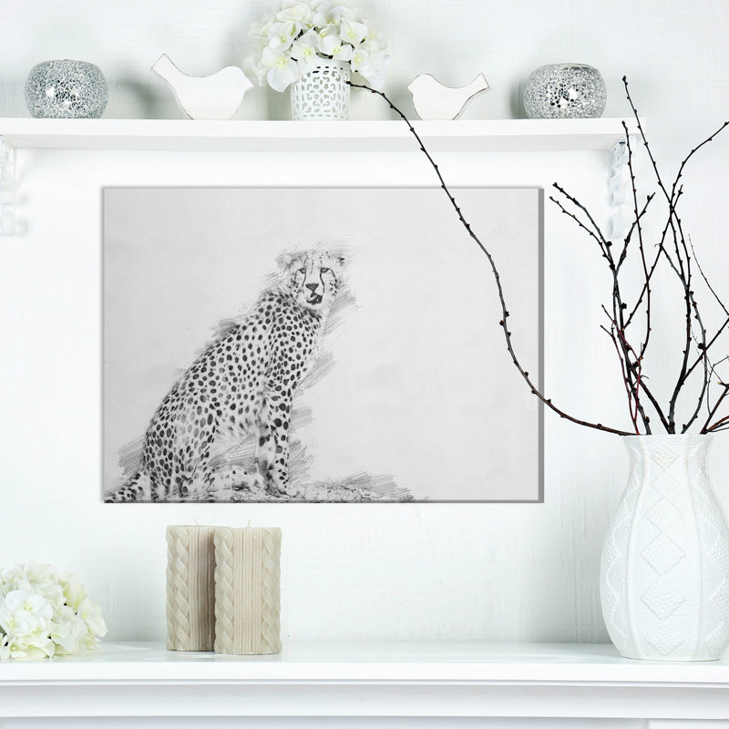 Art mural sur toile guépard, reproduction de la faune noir et blanc - guépard noir et blanc, H 12 po x l 20 po x P 1 po