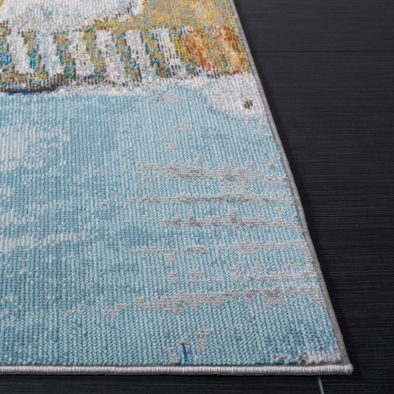 Papillon Abstract Brown/Blue Area Rug, Rectangle 8' x 10'