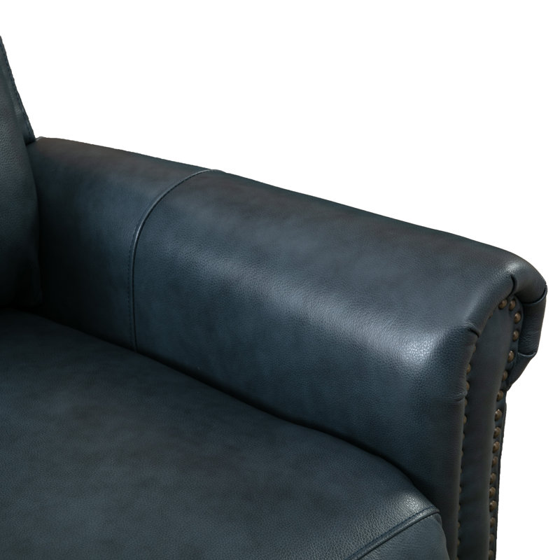 33.5" Wide Traditional Breathable Top Grain Genuine Leather Pushback Recliner (Set Of 3), Navy Blue
