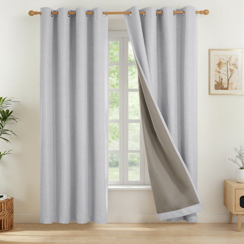 Full Blackout Faux Linen Look Thermal Insulated Grommet Curtains (Set of 2), Gray, 52" W x 45" L