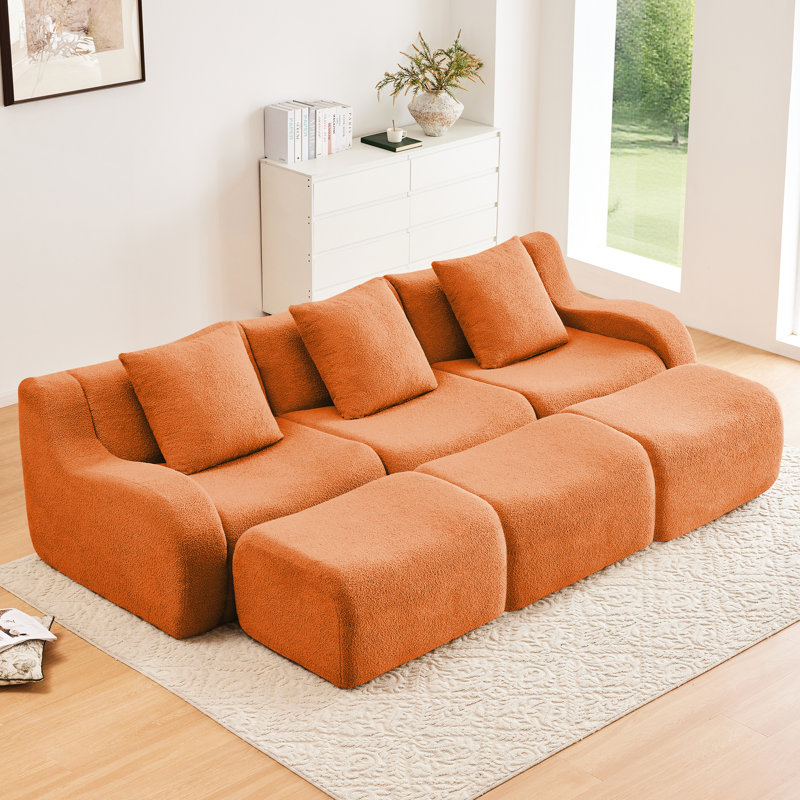Fauteuil orange à trois places sans tissu, sans tracas d'assemblage, doté d'une fonction ergonomique et incurvé pour se détendre à la maison