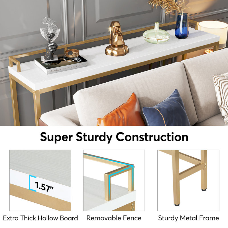 70.9 Inch Extra Long Console Table Behind Sofa Couch, Gold, White