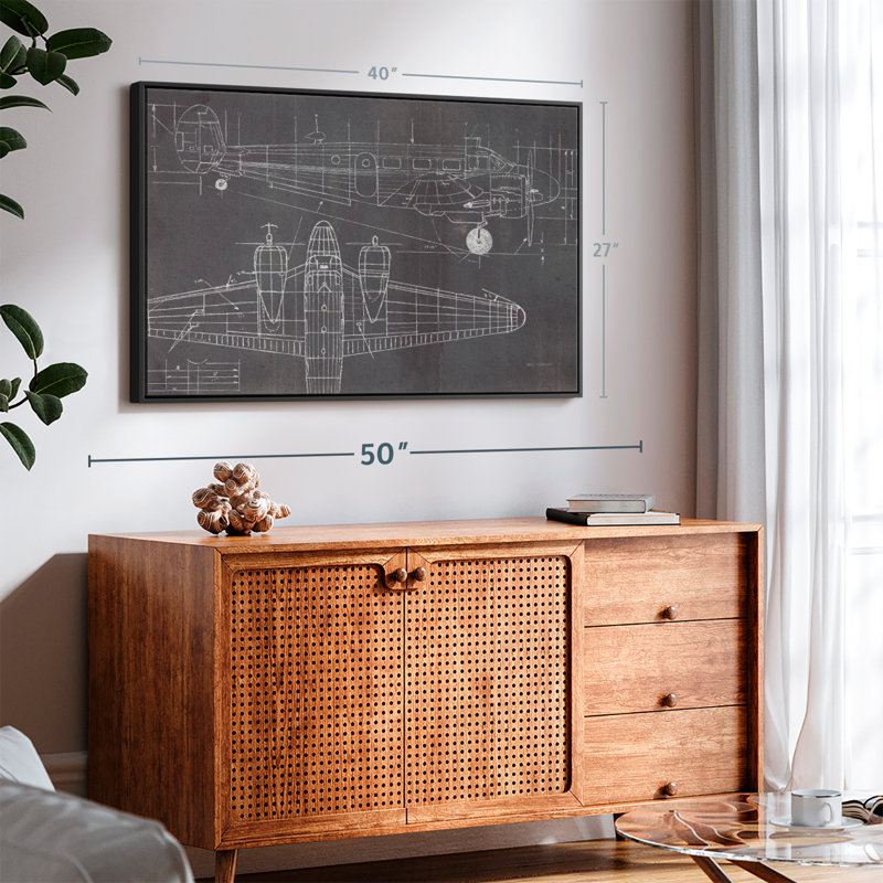 Plane Blueprint Canvas Print, 27" H x 40" W