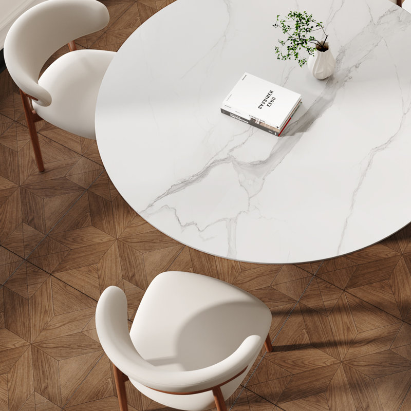 Otelia 7PCS Round Dining Table Chairs Set, Blanc, H 29,52 po x L 53,15 po x l 53,15 po, 7 pièces : table, 6 chaises
