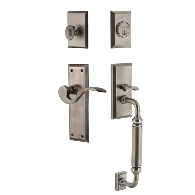 C Grip Handleset with Single Cylinder Deadbolt and Manor Door Lever and New York Rosette