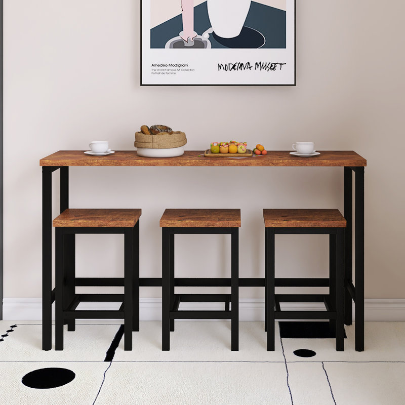 Ensemble de table de salle à manger 60,2 "moderne 4 pièces avec 3 chaises, Brun