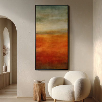 Extra Large Wall Art Fabric Print - Abstract Landscape Art Rust & Earth Tone Horizon Contemporary Artwork Decor for Living Room or Bedroom - "Frame Assembly Required (Unfinished Frame)"