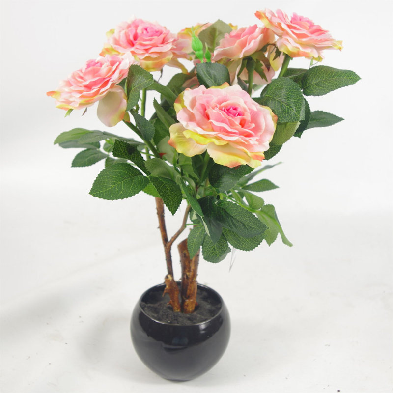 Plastic, Fabric, Faux Silk Artificial Arrangement in Planter, Pink