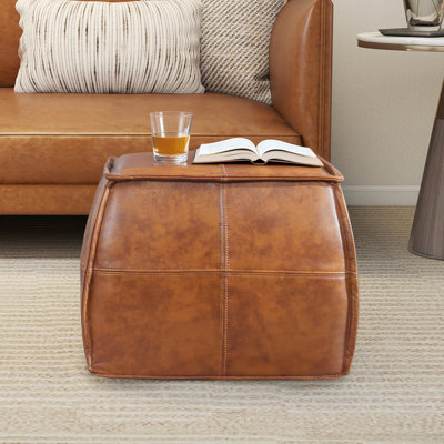 Elliona Square Top-Grain Leather Ottoman