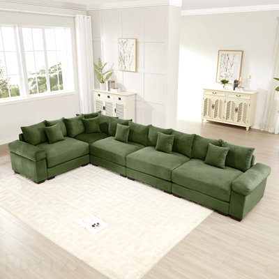 Canapé modulaire idéal pour recevoir des invités Canapé modulaire surdimensionné en nuage modulaire, canapé modulaire convertible avec accoudoirs très larges à assise profonde, coussins décoratifs en tissu velours côtelé de qualité supérieure, conception ergonomique, assemblage facile, pour étude, vert