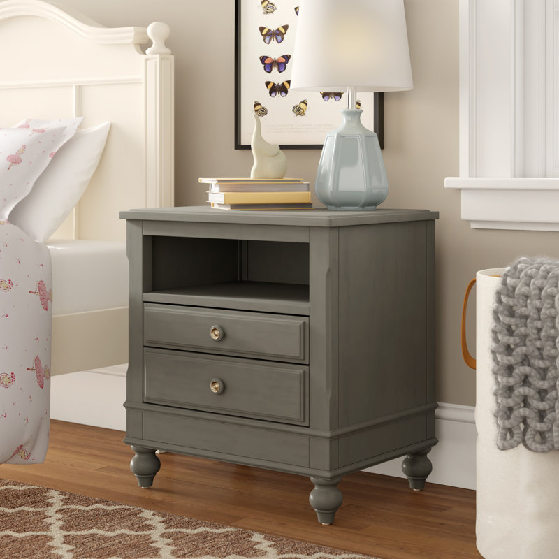 Adriel 2 Drawer Solid Wood Nightstand, Stone