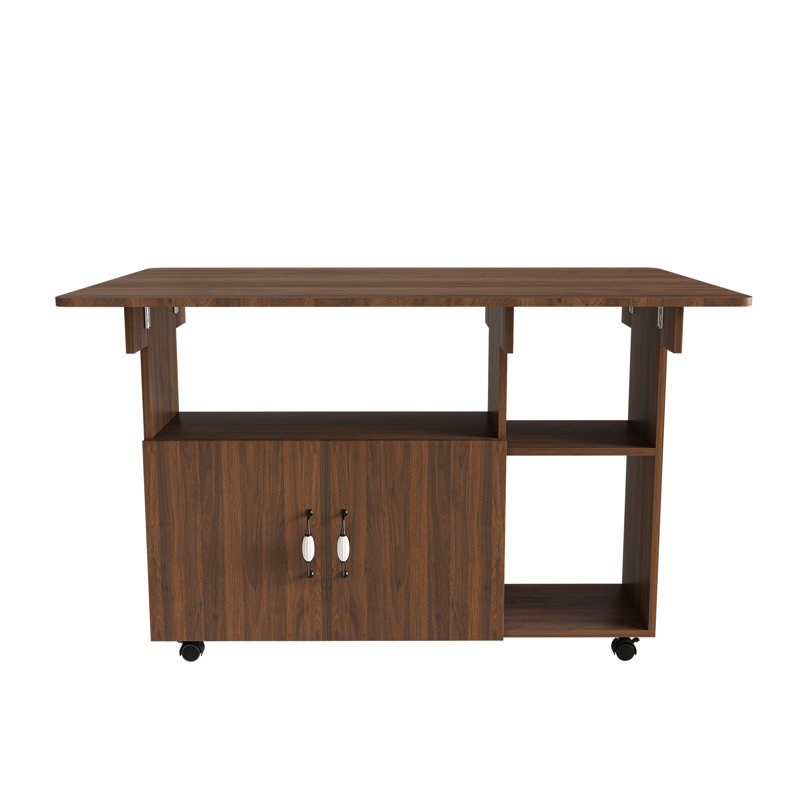 27.5" Wide Drop Leaf Folding Dining Table With Storage Shelves And Locking Wheels, Manufactured Wood, Brown