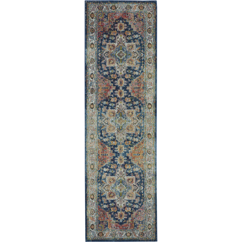 Tapis traditionnel bleu Raymond, Tapis de couloir 2 pi x 6 pi