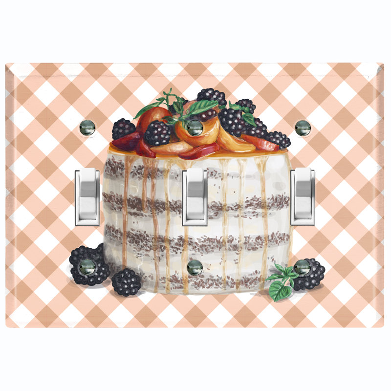 Metal Light Switch Plate Outlet Cover (Layered Vanilla Mixed Berry Cake - Triple Toggle)