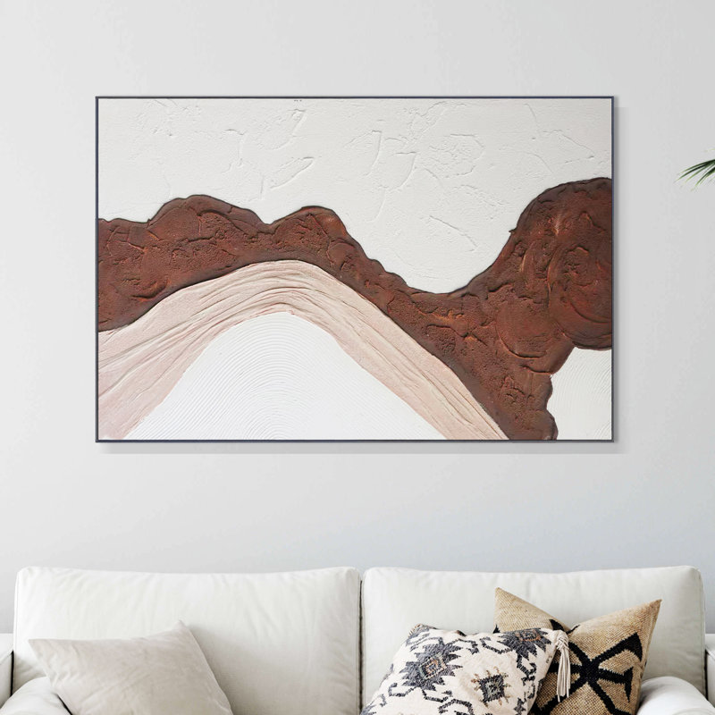 Décoration murale de bureau blanc sur toile abstraite texturée blanc et brun 47 po