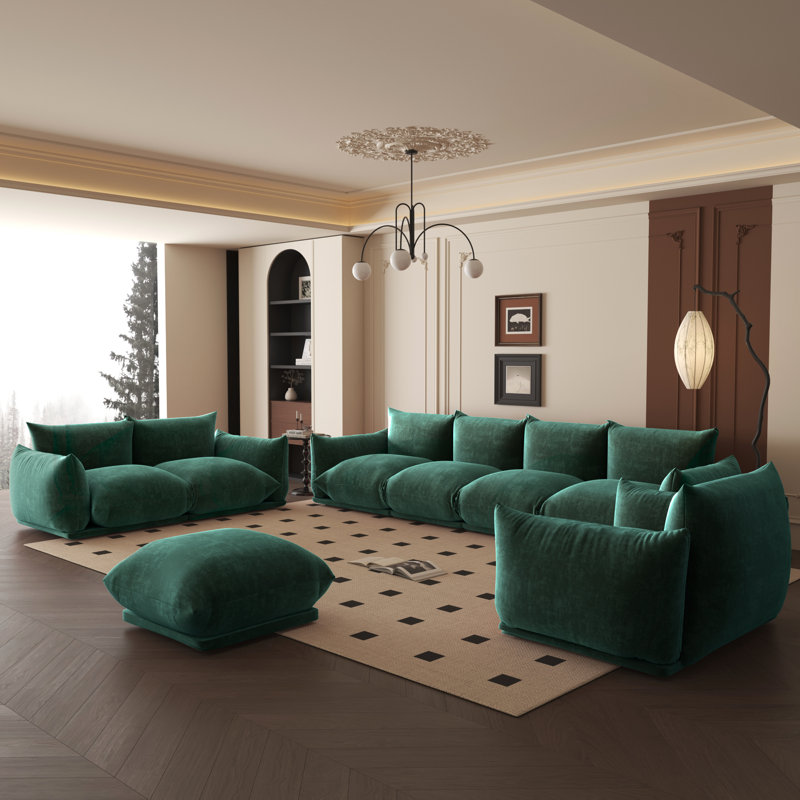Cath Kavia 4 - Piece Chenille Fabric Upholstered Sectional Sofa For Living Room Set, Green Chenille