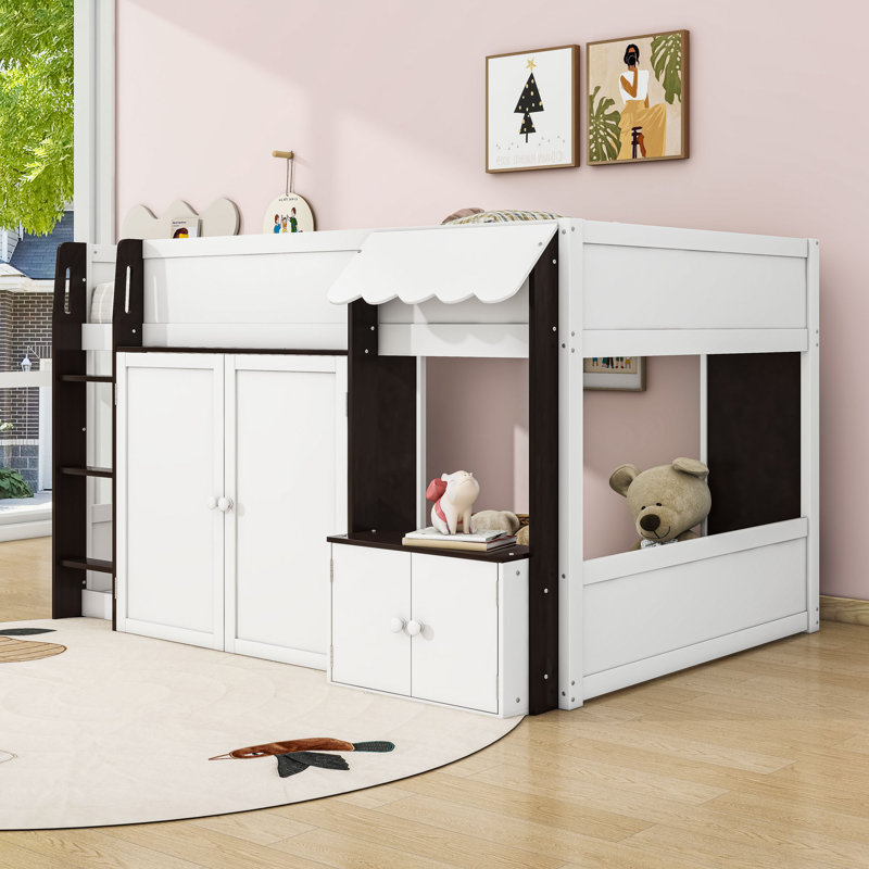 Loft House Bed With Storage Cabinets, White Espresso