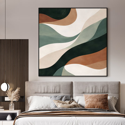 Extra Large Wall Art Fabric Print - Neutral Green and Brown Flowing Curves Modern Organic Design for Living Room - "Frame Assembly Required (Unfinished Frame)"